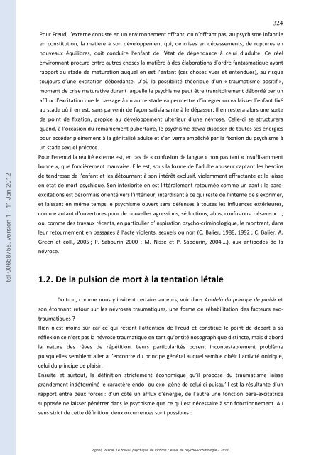 Le travail psychique de victime: essai de psycho-victimologie