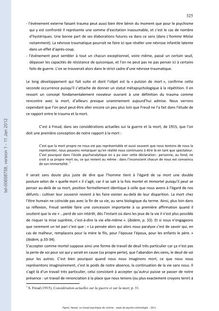 Le travail psychique de victime: essai de psycho-victimologie