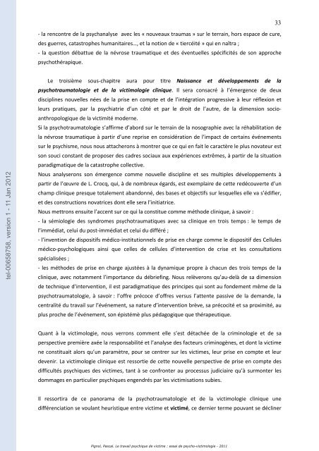 Le travail psychique de victime: essai de psycho-victimologie