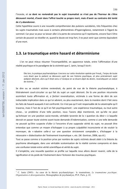 Le travail psychique de victime: essai de psycho-victimologie