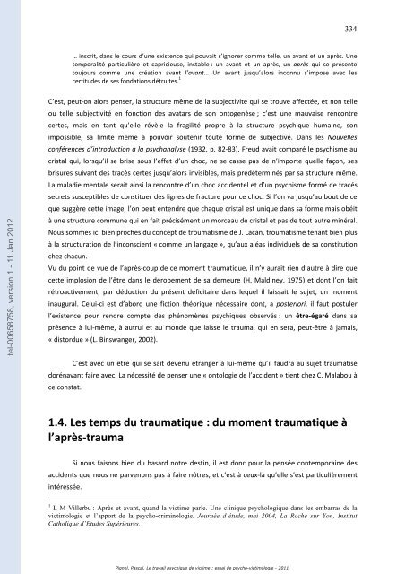 Le travail psychique de victime: essai de psycho-victimologie