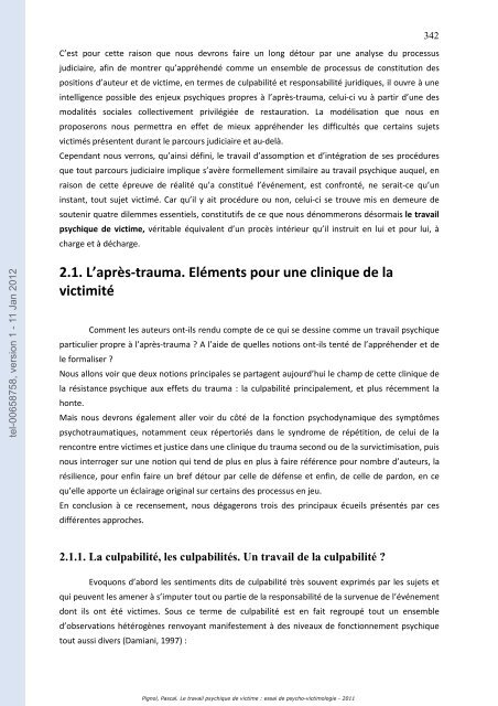 Le travail psychique de victime: essai de psycho-victimologie