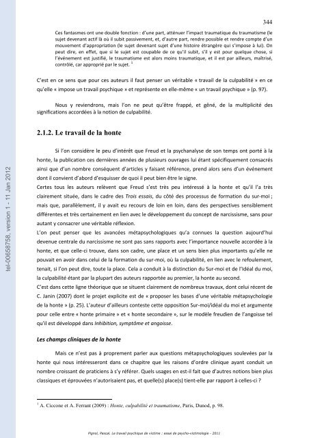 Le travail psychique de victime: essai de psycho-victimologie