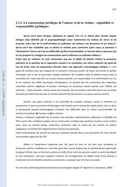 Le travail psychique de victime: essai de psycho-victimologie