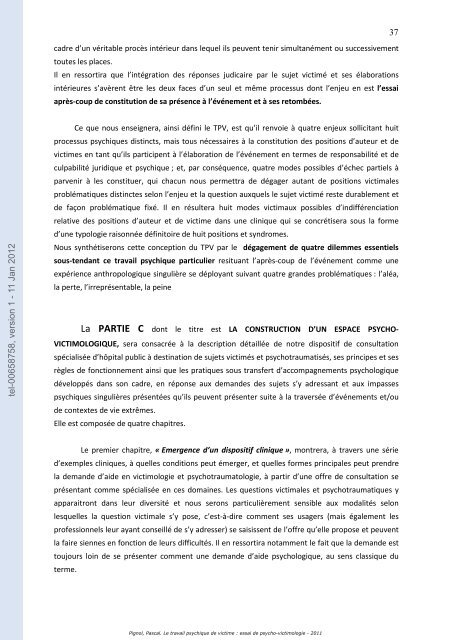 Le travail psychique de victime: essai de psycho-victimologie