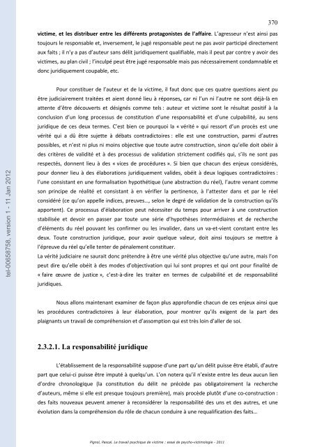 Le travail psychique de victime: essai de psycho-victimologie