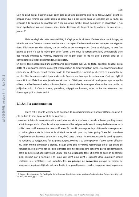 Le travail psychique de victime: essai de psycho-victimologie