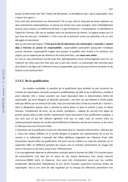 Le travail psychique de victime: essai de psycho-victimologie