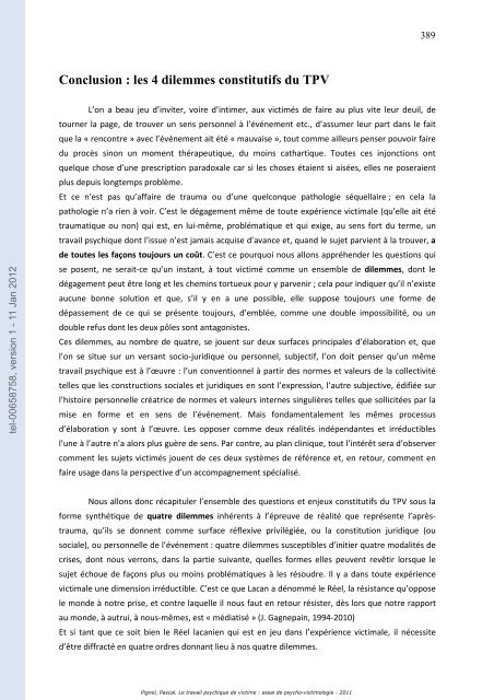 Le travail psychique de victime: essai de psycho-victimologie