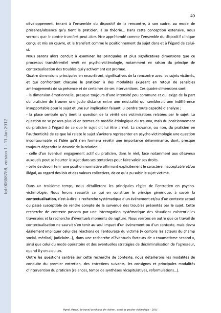 Le travail psychique de victime: essai de psycho-victimologie