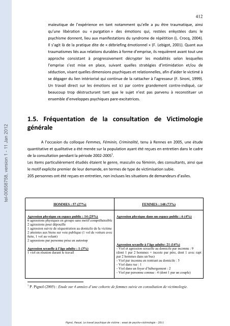 Le travail psychique de victime: essai de psycho-victimologie