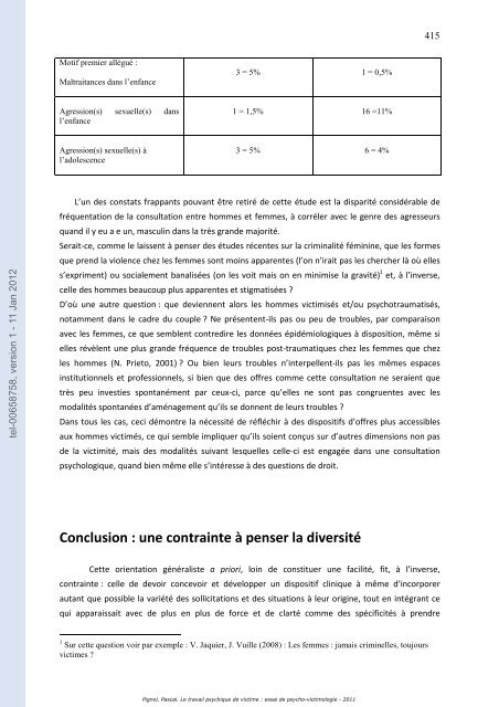 Le travail psychique de victime: essai de psycho-victimologie