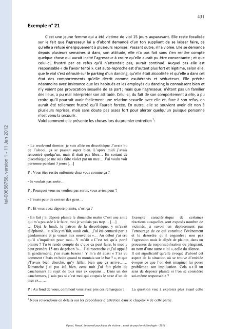 Le travail psychique de victime: essai de psycho-victimologie