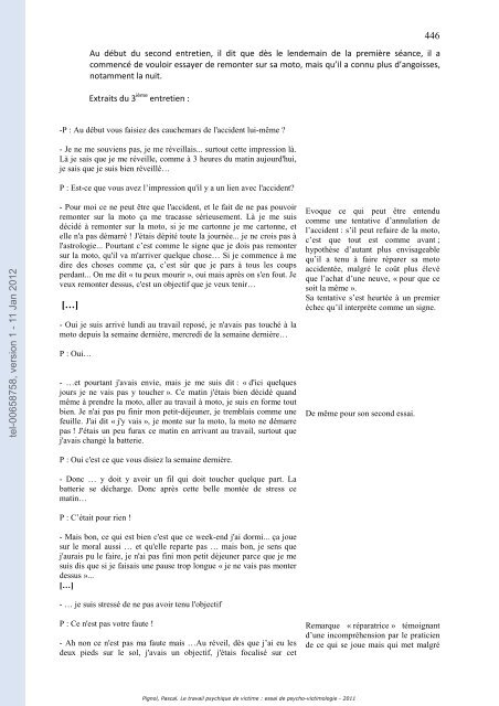 Le travail psychique de victime: essai de psycho-victimologie