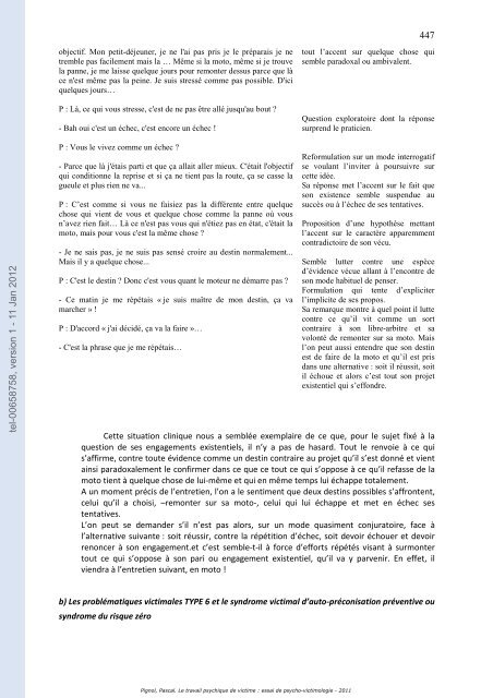 Le travail psychique de victime: essai de psycho-victimologie