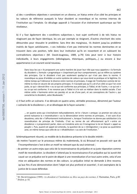 Le travail psychique de victime: essai de psycho-victimologie