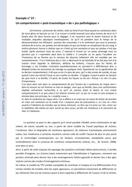 Le travail psychique de victime: essai de psycho-victimologie