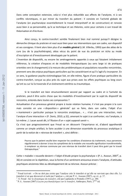 Le travail psychique de victime: essai de psycho-victimologie