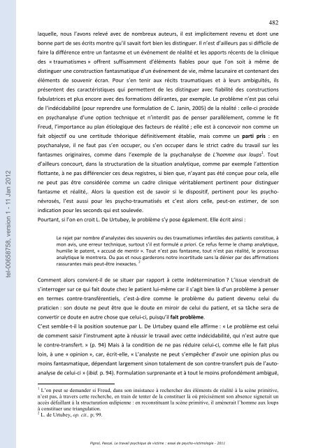 Le travail psychique de victime: essai de psycho-victimologie