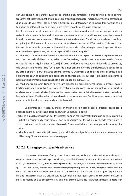 Le travail psychique de victime: essai de psycho-victimologie