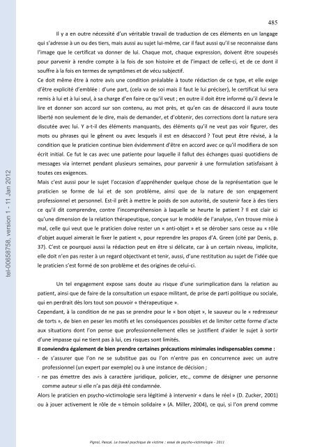 Le travail psychique de victime: essai de psycho-victimologie