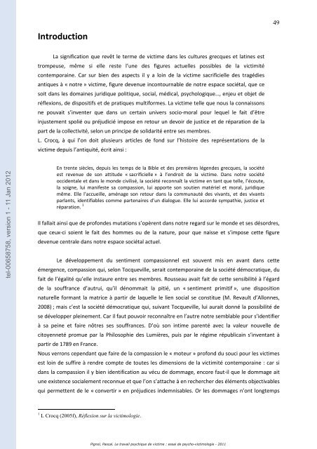 Le travail psychique de victime: essai de psycho-victimologie