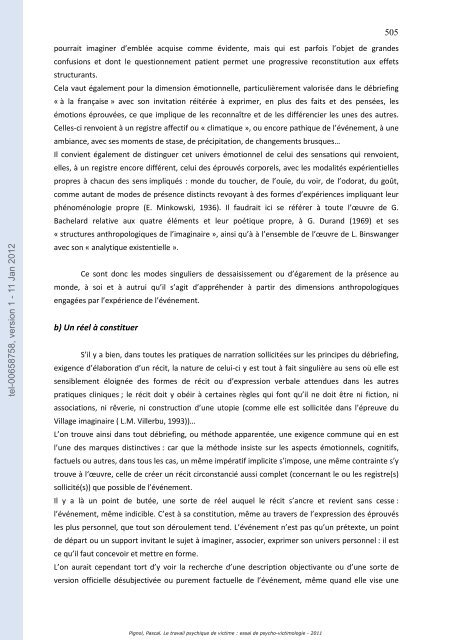 Le travail psychique de victime: essai de psycho-victimologie