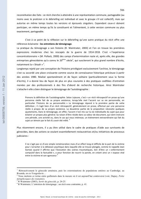 Le travail psychique de victime: essai de psycho-victimologie