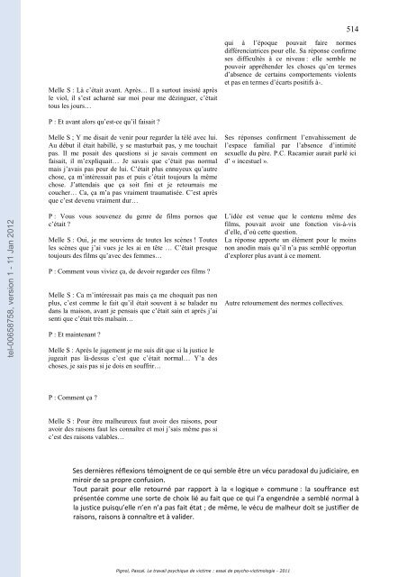 Le travail psychique de victime: essai de psycho-victimologie