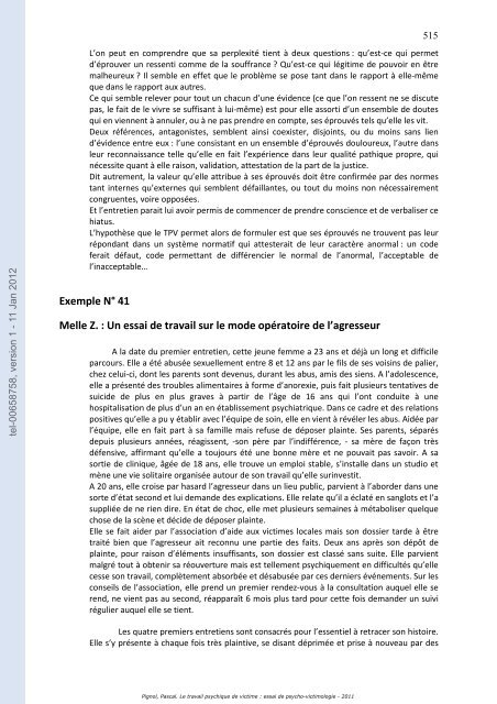 Le travail psychique de victime: essai de psycho-victimologie