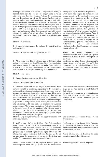 Le travail psychique de victime: essai de psycho-victimologie