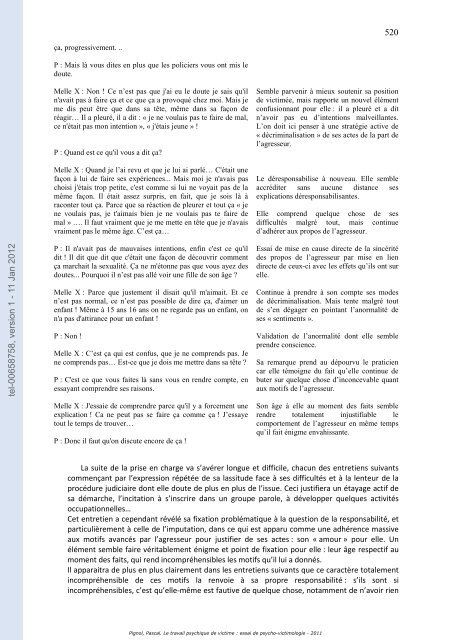 Le travail psychique de victime: essai de psycho-victimologie