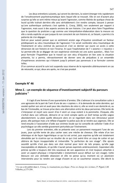 Le travail psychique de victime: essai de psycho-victimologie