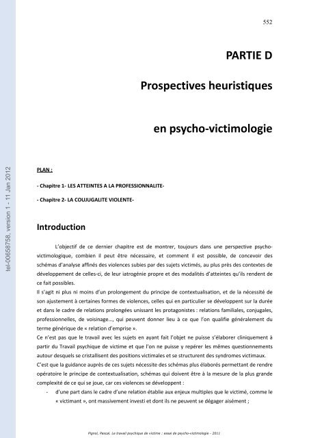 Le travail psychique de victime: essai de psycho-victimologie