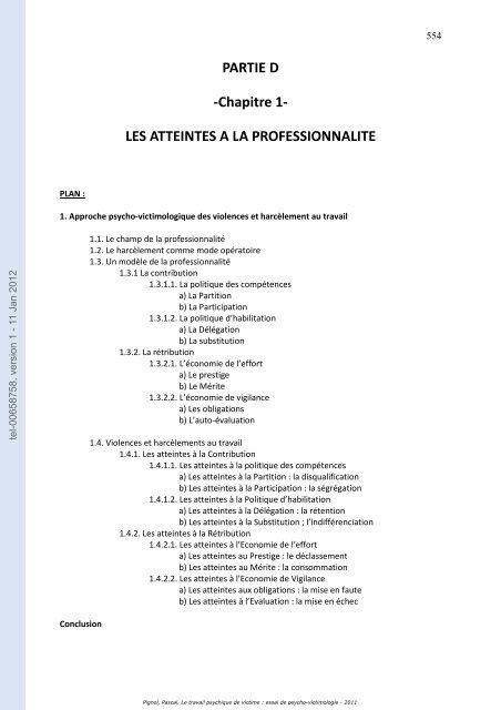 Le travail psychique de victime: essai de psycho-victimologie