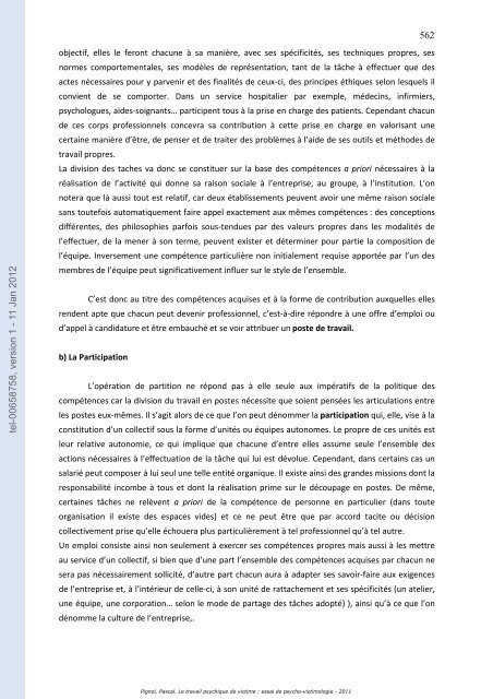 Le travail psychique de victime: essai de psycho-victimologie