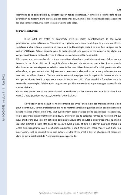 Le travail psychique de victime: essai de psycho-victimologie