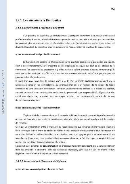 Le travail psychique de victime: essai de psycho-victimologie