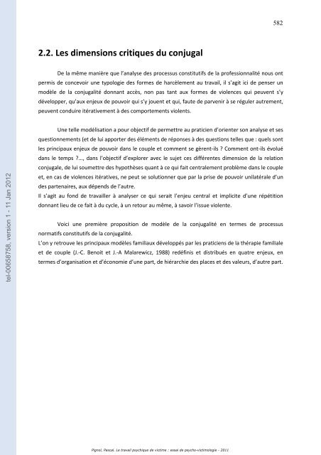 Le travail psychique de victime: essai de psycho-victimologie