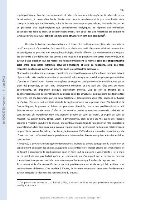 Le travail psychique de victime: essai de psycho-victimologie