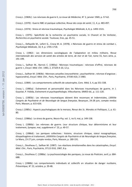 Le travail psychique de victime: essai de psycho-victimologie