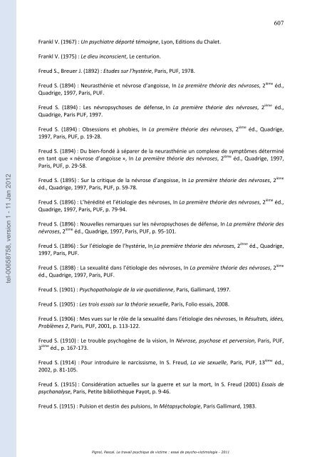 Le travail psychique de victime: essai de psycho-victimologie