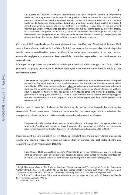 Le travail psychique de victime: essai de psycho-victimologie