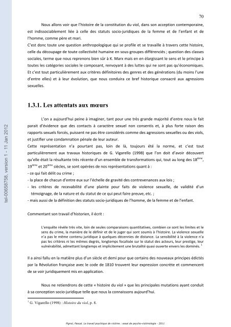 Le travail psychique de victime: essai de psycho-victimologie