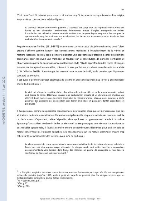 Le travail psychique de victime: essai de psycho-victimologie