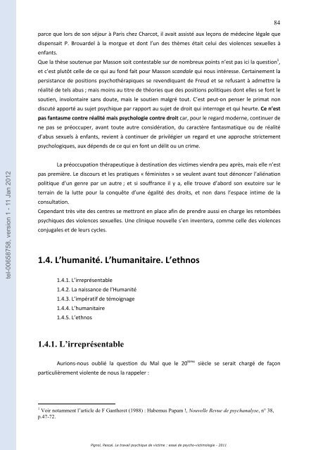 Le travail psychique de victime: essai de psycho-victimologie