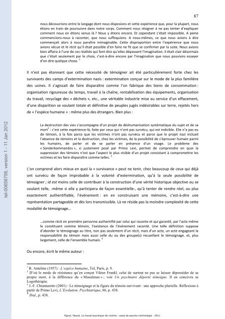 Le travail psychique de victime: essai de psycho-victimologie