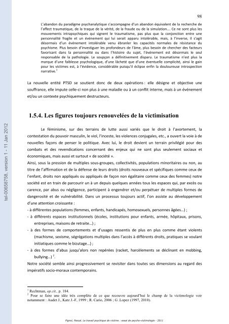 Le travail psychique de victime: essai de psycho-victimologie