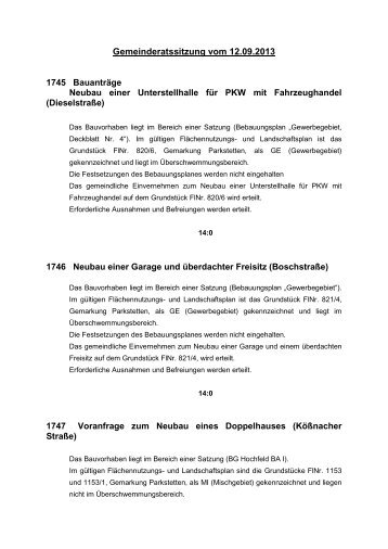 Gemeinderatssitzung vom 12.09.2013 - Gemeinde Parkstetten