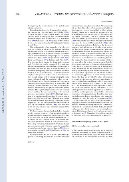 Etudes et évaluation de processus océaniques par des hiérarchies ...